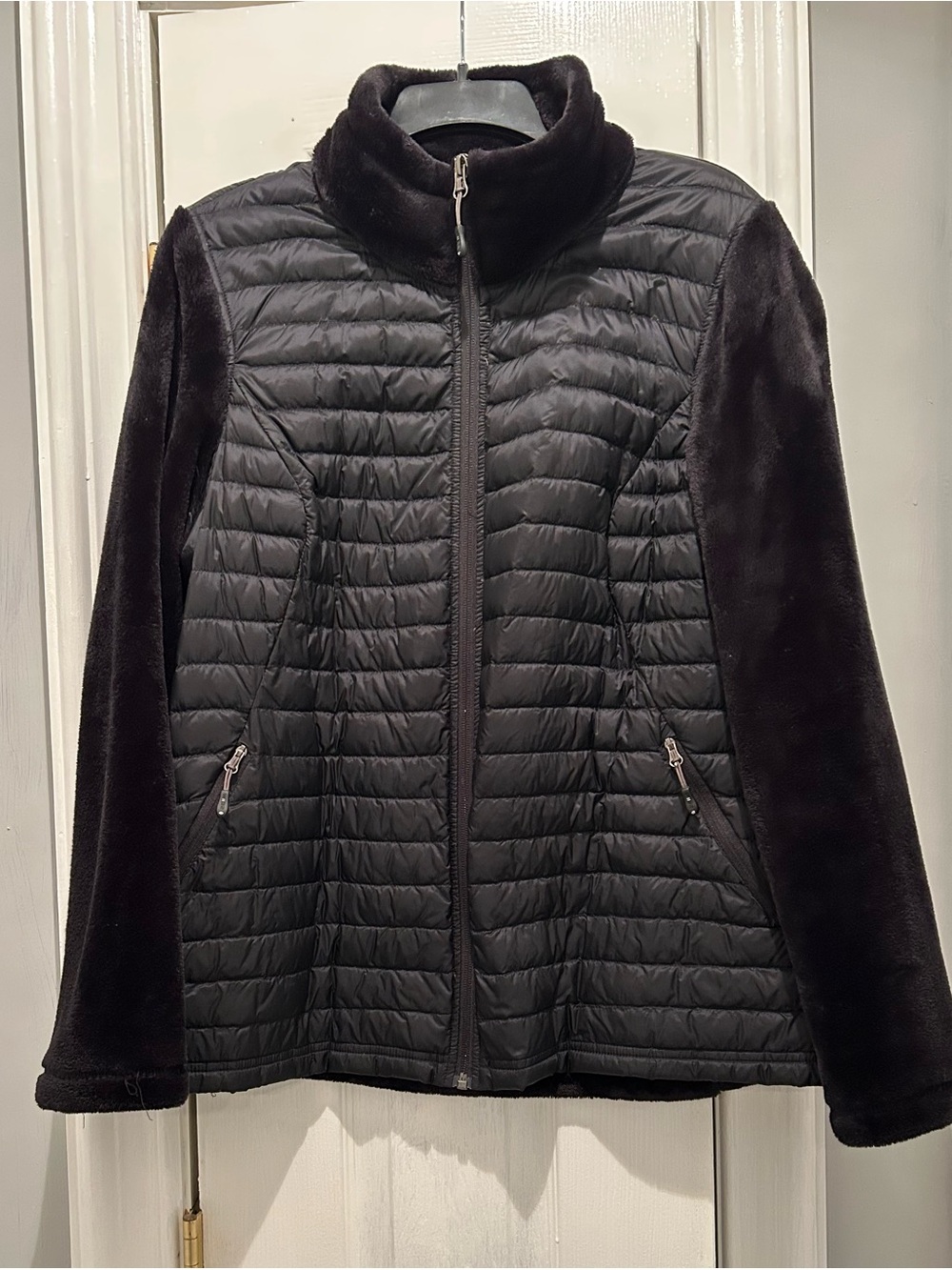 32 Degrees Black Quilted Puffer Jacket with Faux-Fur Sleeves